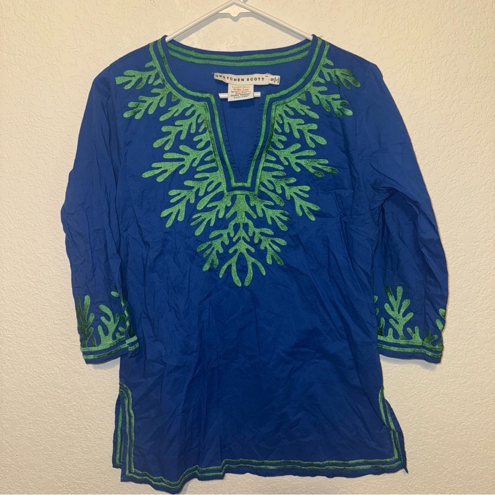 Gretchen Scott Embroidered Cotton Tunic navy Size small - Picture 1 of 11